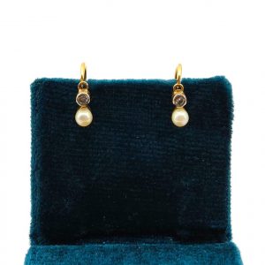 Pendientes Oro 18k Con Diamante,Perla