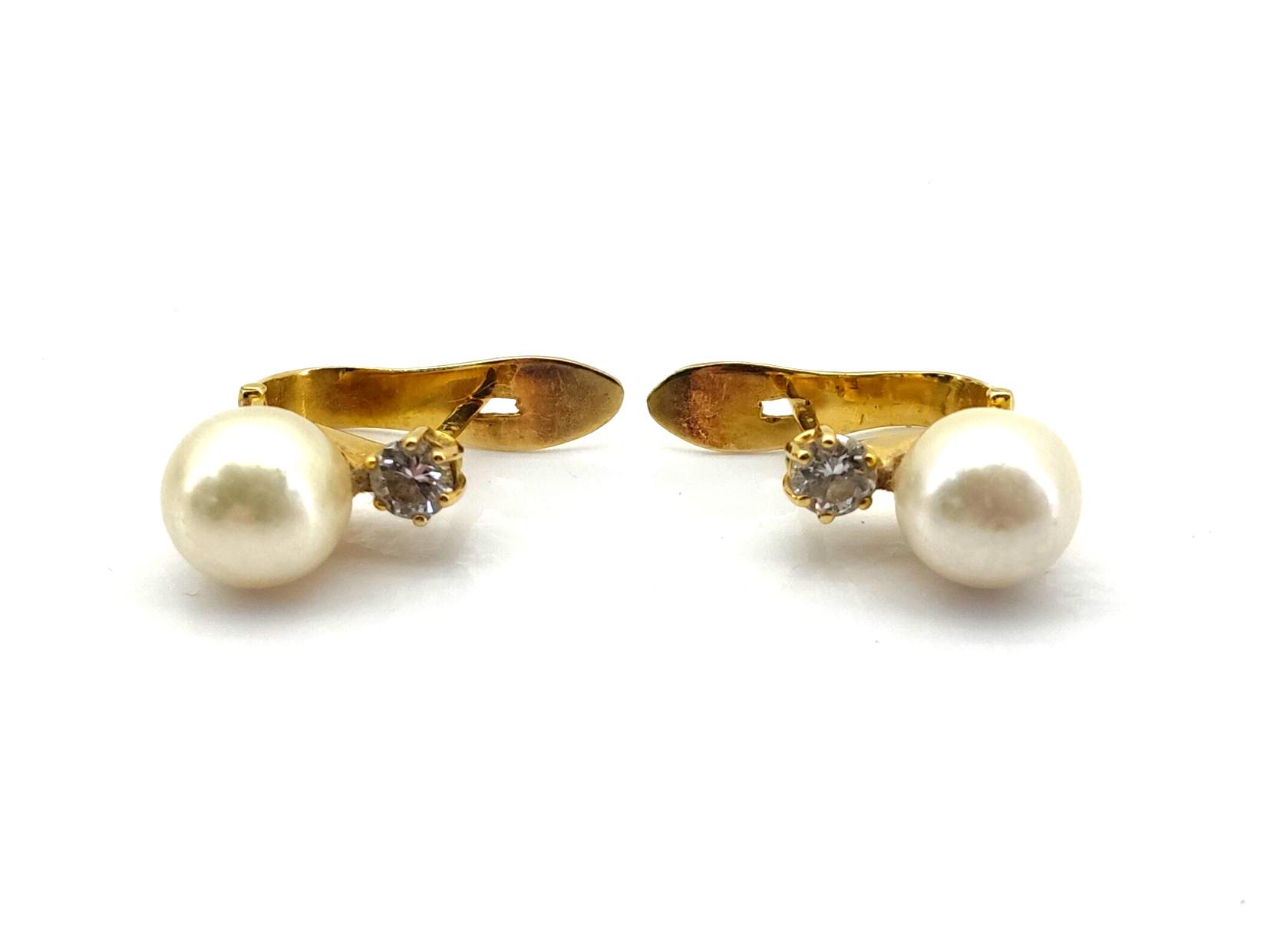 Pendientes Oro 18k Con Diamante,Perla