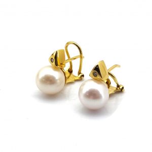 Pendientes Oro 18k Con Diamante,Perla