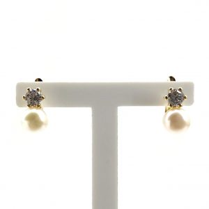 Pendientes Oro 18k Con Perla,Circonita