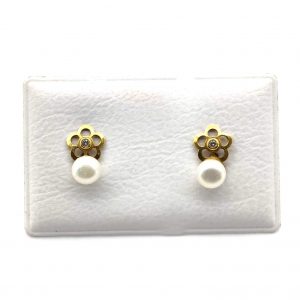 Pendientes Oro 18k Con Perla,Circonita