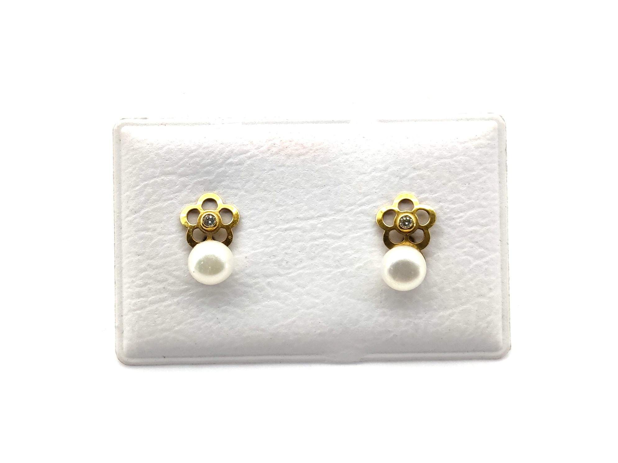 Pendientes Oro 18k Con Perla,Circonita