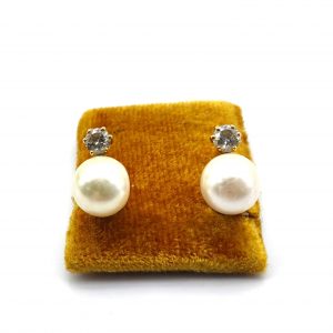 Pendientes Oro 18k Con Diamante,Perla