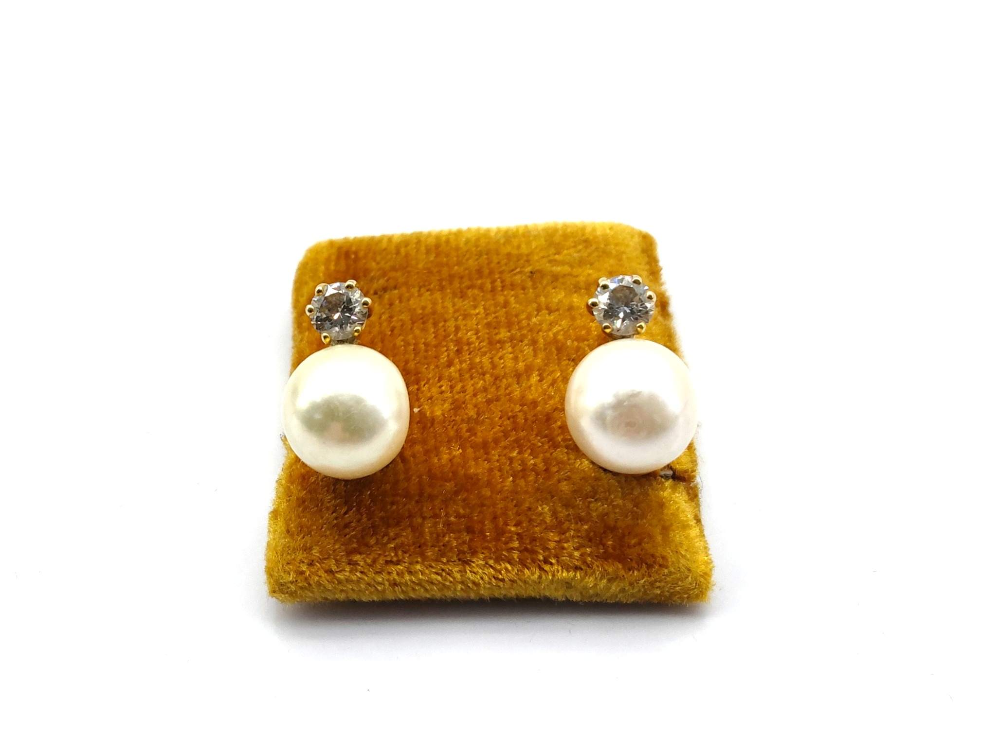 Pendientes Oro 18k Con Diamante,Perla