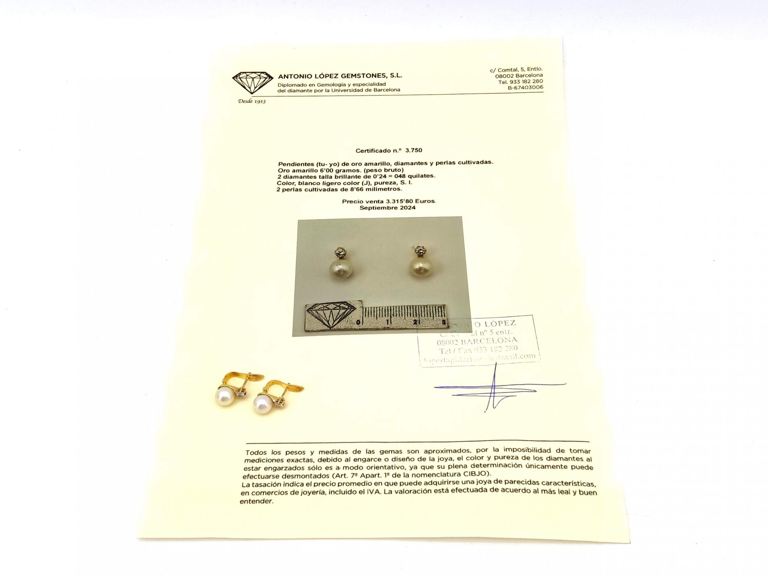 Pendientes Oro 18k Con Diamante,Perla - Imagen 5