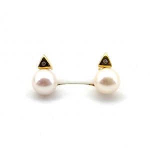 Pendientes Oro 18k Con Diamante,Perla