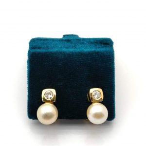 Pendientes Oro 18k Con Diamante,Perla