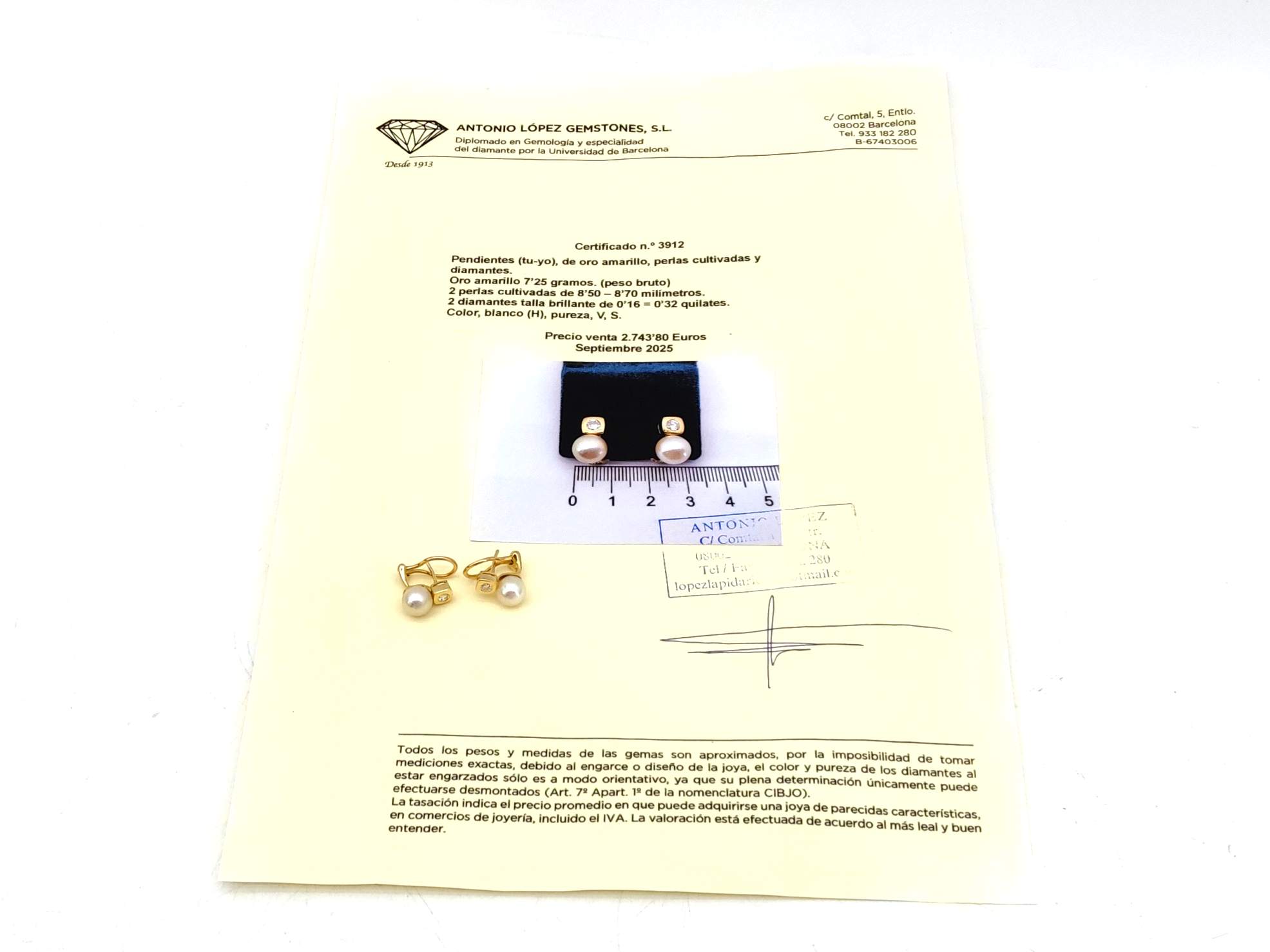 Pendientes Oro 18k Con Diamante,Perla - Imagen 5