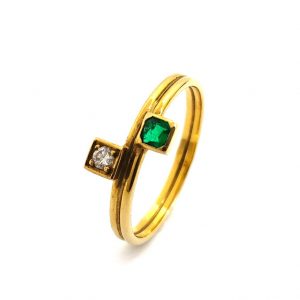 Anillo Oro 18k Con Diamante,Esmeralda
