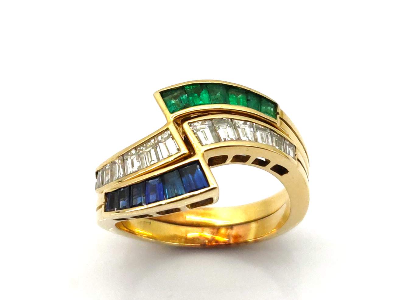 Anillo Oro 18k Con Aguamarina,Circonita,Esmeralda