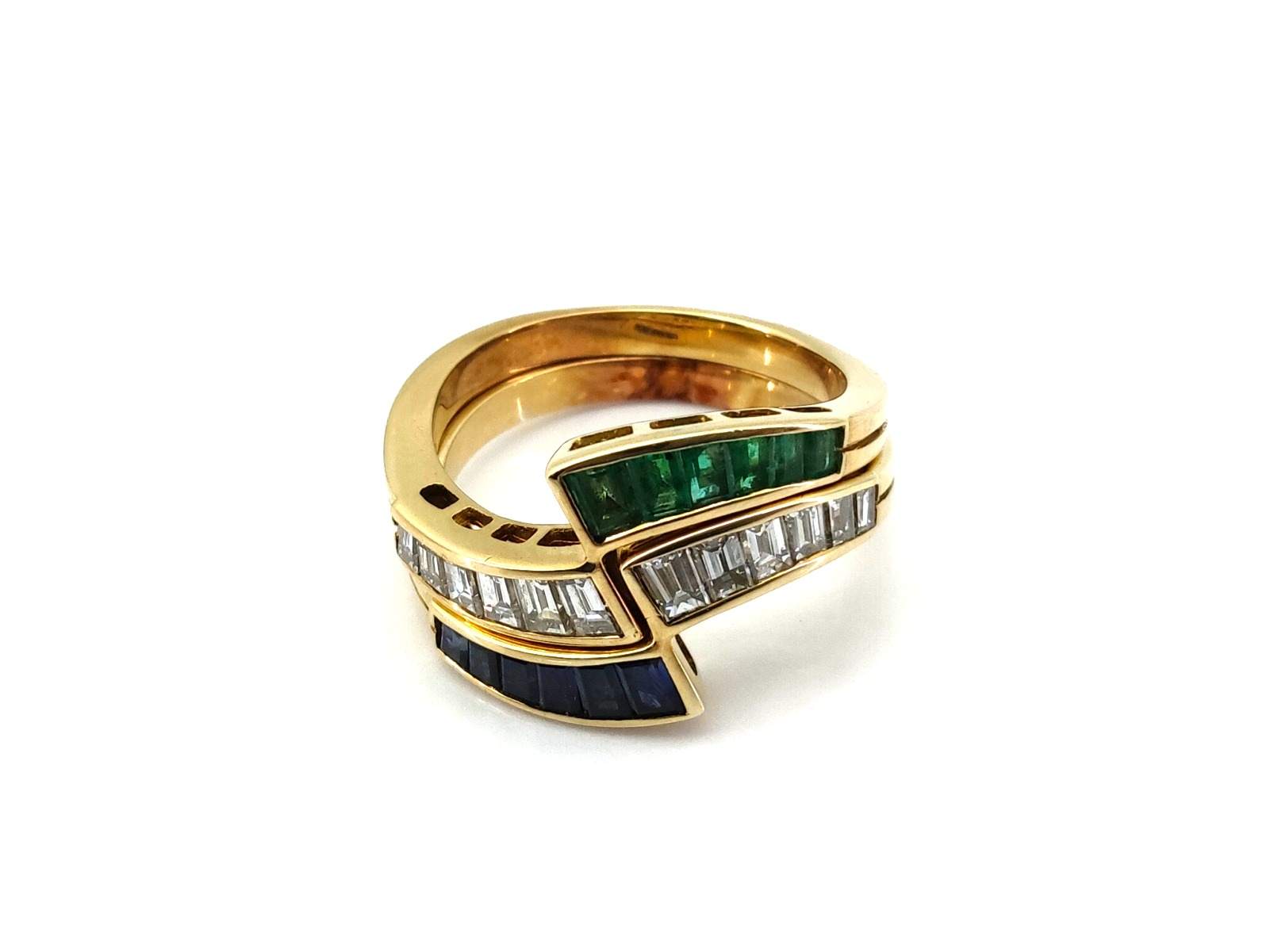 Anillo Oro 18k Con Aguamarina,Circonita,Esmeralda - Imagen 2