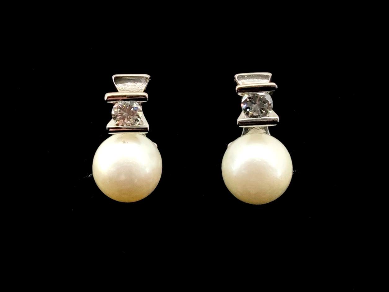 Pendientes Oro 18k Con Diamante,Perla