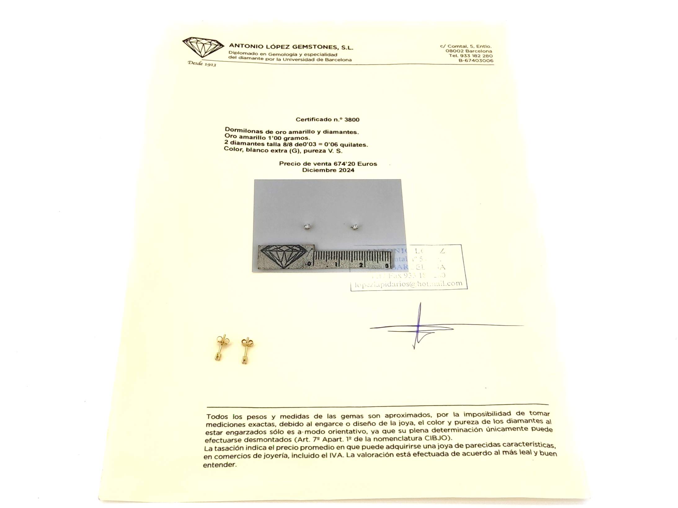Pendientes Oro 18k Con Diamante - Imagen 5
