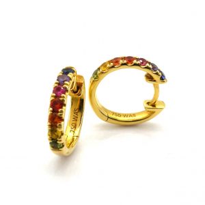 Pendientes Oro 18k Con Circonita,Esmeralda,Rubi